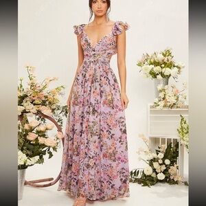 Floral lace up back maxi dress